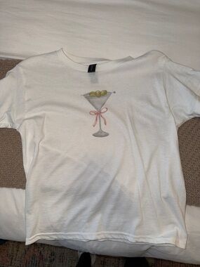 Etsy White Graphic Tee with Martini Olive Design
